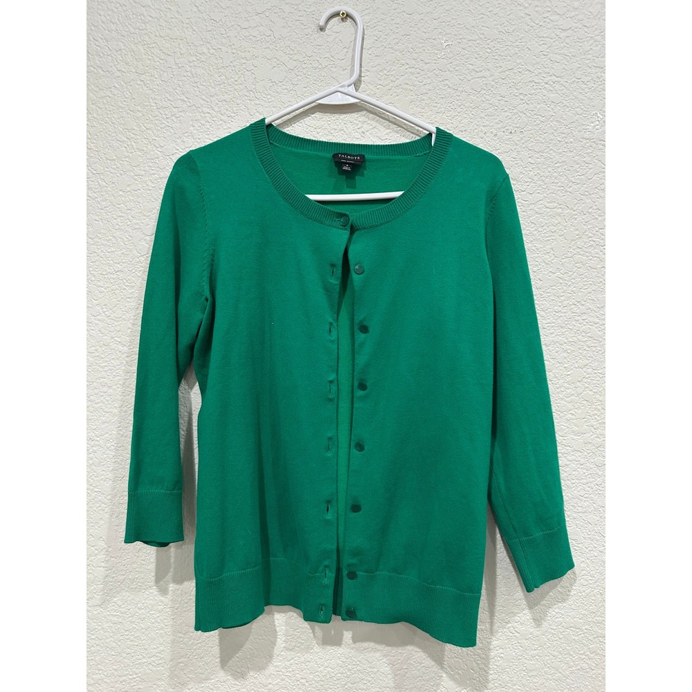 Talbots Green Pima Cotton Blend Button Front Cardigan Sweater Womens Small